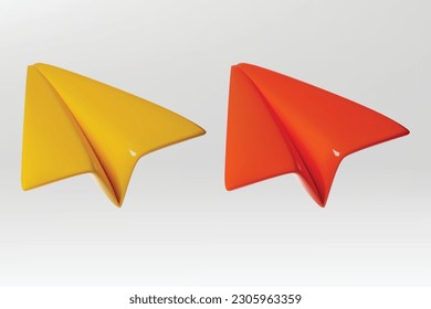 Red and Yellow paper plane 3d icon, Vector illustration.