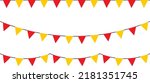 Red and yellow party garlands with pennants. Vector buntings set.