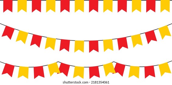 Red and yellow party garlands with pennants. Vector buntings set II.