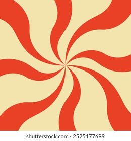 Un patrón rojo y amarillo con una espiral en el centro. Groovy retro sol de fondo