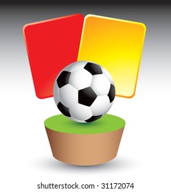 red and yellow penalty cards with soccer ball on grass patch