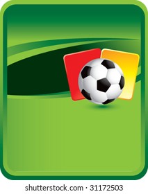 red and yellow penalty cards with soccer ball on classic green background