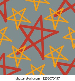 Red and Yellow Pentagram seamless background
