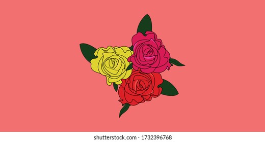 rote, gelbe, rosa Rosa-Vektor-Musterdarstellung