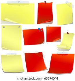 Red and yellow pinned paper set isolated on white vector
