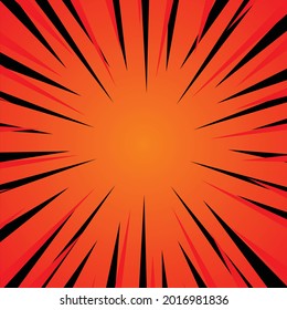 El fondo de arte pop rojo retro explosión de dibujos animados raya la ilustración vectorial. explosión de caricatura