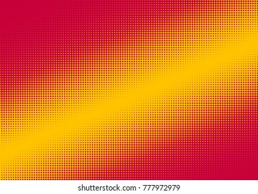Red and Yellow Pop Art Diagonal Halftone Background. Positive joyful backdrop. Two color fun background. Vector Illustration. 