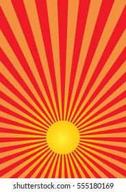 Red and yellow radial stripes., Sunset vector background