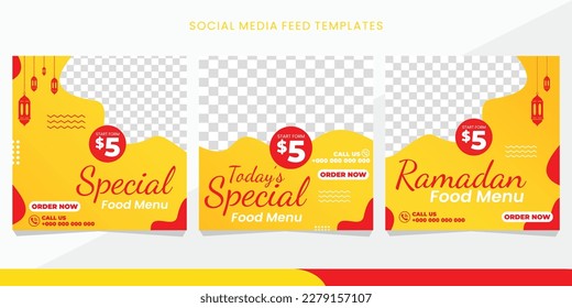 Red, yellow Ramadan Food feed for Social Media Post Template. eps10