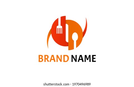 red and yellow restaurant cutlery logo illustration. suitable for the logo of a restaurant, cafe, service, etc. simple design.