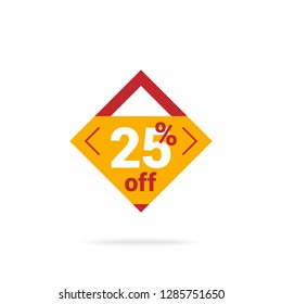 Red and yellow rhombus with 25% offer during sale in store