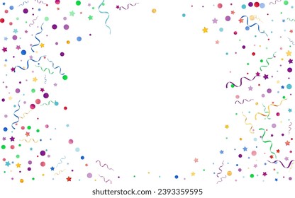 Red and Yellow Ribbon Decoration Vector White Background. Carnival Star Design. Particles Festive Poster. Colored Celebration Invitation.