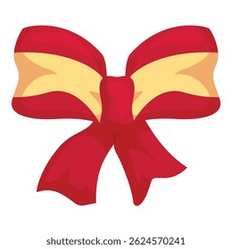 Red and yellow ribbon tied in a bow, adding a touch of elegance and festivity to any present