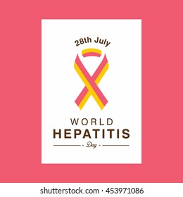 Red and Yellow Ribbon with typography 28th of july world hepatitis day. Prevent hepatitis Poster template