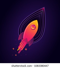red yellow rocket flies in space