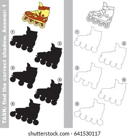 Red and Yellow Roller Skate with different shadows to find the correct one, compare and connect object with it true shadow, the educational kid game with simple gaming level.