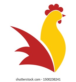 Red yellow rooster logo. Flat illustration of red yellow rooster vector logo for web design