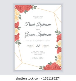 Red Yellow Rose Floral Wedding Invitation Card Template