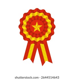 red yellow rosette, chinese or vietnamese national flag colors award, winner medal with ribbons vector template, independence day bow