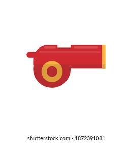 Red And Yellow Rugby, American Football, Soccer Whistle. Super Bowl, Sports Equipment Concepts. Flat Illustration. Loud Speaker On Bullhorn Symbol.