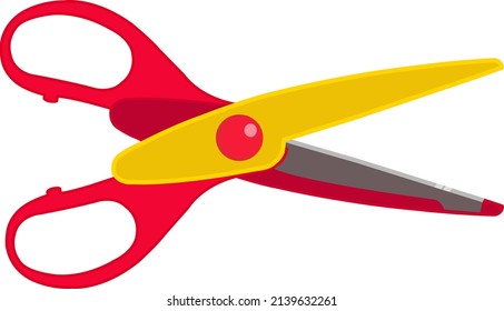 Red and yellow scissors, illustration, vector on a white background.