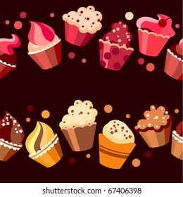 Red and yellow seamless cupcake borders with dots