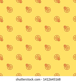 Red and yellow seamless pattern Add user sign icon. Add friend symbol