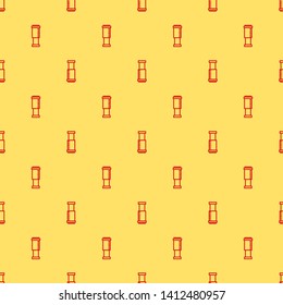 Red and yellow seamless pattern Aeropress icon. Device for brewing coffee.