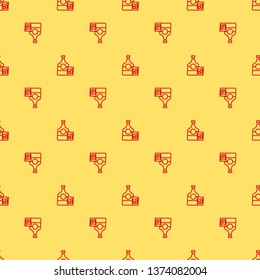 Red and yellow seamless pattern Alcohol bottle with glass with ice