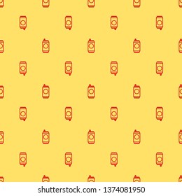 Red and yellow seamless pattern Beer icon. Can of beer symbol for your web site design