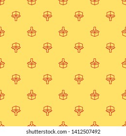 Red and yellow seamless pattern Box icon, delivery and shipping, open package, unbox icon with check sign. Box icon and approved, confirm, done, tick, completed symbol