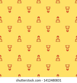 Red and yellow seamless pattern Builder line icon, build and repair, construction worker sign