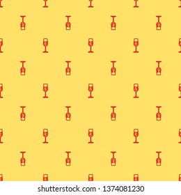 Red and yellow seamless pattern Champagne glass icon. Drinks collection.