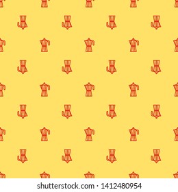 Red and yellow seamless pattern Coffee teapot. Coffee kettle icon