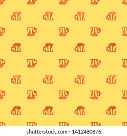 Red and yellow seamless pattern Cone shaped dripper Hario v60 icon.