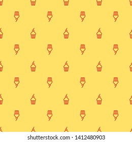 Red and yellow seamless pattern Cup cake icon. Dessert symbol