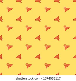 Red and yellow seamless pattern Diagram dollar icon. Graph of rising.
