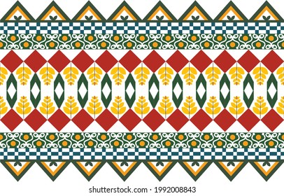 Red Yellow seamless pattern with ethnic borders . Vector  Illustration in asian textile. Ethnic line borders.Blue and green Boho pattern by Native Abstract Art Geometric ethnic ikat seamless pattern 