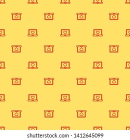 Red and yellow seamless pattern Laptop with heart icon