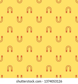 Red and yellow seamless pattern Magnet icon. Horseshoe magnet, magnetism, magnetize, attraction.