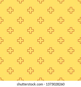 Red and yellow seamless pattern Medical cross icon. Healthcare symbol
