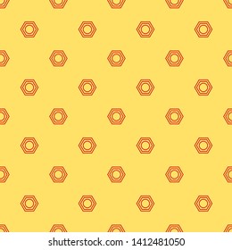 Red and yellow seamless pattern Nut super icon. Screw symbol.
