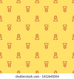 Red and yellow seamless pattern Person icon. Social media icon