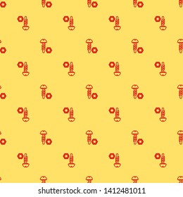 Red and yellow seamless pattern Screw and nut super icon. Screw symbol.