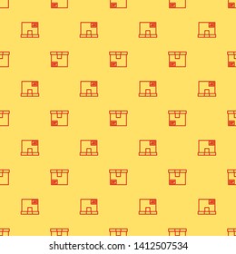 Red and yellow seamless pattern Shipping box icon. Logistics delivery sign. Parcels tracking symbol.