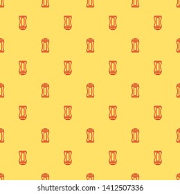 Red and yellow seamless pattern Shower Gel, Liquid Soap, Lotion, Cream, Shampoo, Bath Foam. Vector icon.