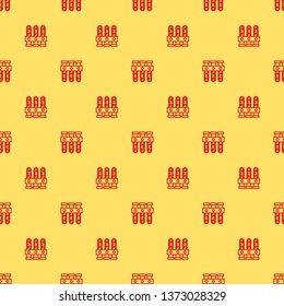 Red and yellow seamless pattern Test tube icon. Laboratory equipment