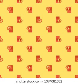Red and yellow seamless pattern Vector design dollar coins icon