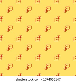 Red and yellow seamless pattern Wallet with dollars icon