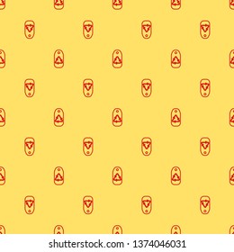 Red and yellow seamless pattern The waste processing icon on tag. Bio symbol.
